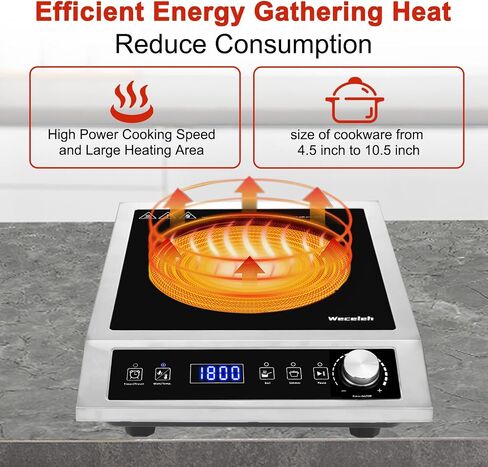 Commercial Induction Cooktop,Electric Cooktop Stove,Durable Countertop Burner,10 Temp Levels,Sensor Touch & Knob Control, Boil and Simmer, 3-Hour Timer & 24 Hours Preset,Heavy Duty,120V/1800W in Saudi Arabia