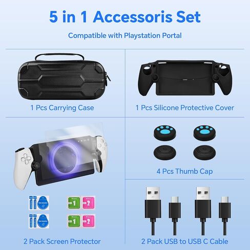 Accessories Bundle Compatible with PS Portal, Hard Carrying Case Compatible with PS Portal with Silicone Protective Skin , Screen Protector with Thumb Grip, USB C Cable in Saudi Arabia