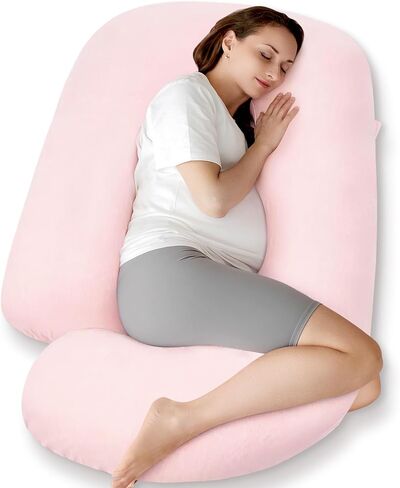 Pregnancy Pillows, U-Shape Maternity Pillow with Cotton Removable Cover, 57 Inch Pregnancy Pillows for Sleeping, Support for Back,Hip, Belly, Legs, Pink in Saudi Arabia