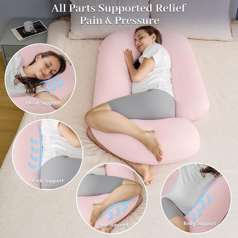 Pregnancy Pillows, U-Shape Maternity Pillow with Cotton Removable Cover, 57 Inch Pregnancy Pillows for Sleeping, Support for Back,Hip, Belly, Legs, Pink in Saudi Arabia