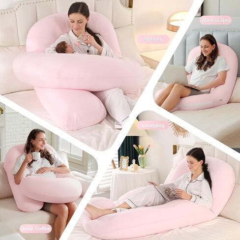 Pregnancy Pillows, U-Shape Maternity Pillow with Cotton Removable Cover, 57 Inch Pregnancy Pillows for Sleeping, Support for Back,Hip, Belly, Legs, Pink in Saudi Arabia