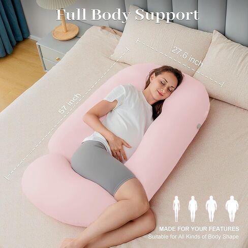 Pregnancy Pillows, U-Shape Maternity Pillow with Cotton Removable Cover, 57 Inch Pregnancy Pillows for Sleeping, Support for Back,Hip, Belly, Legs, Pink in Saudi Arabia
