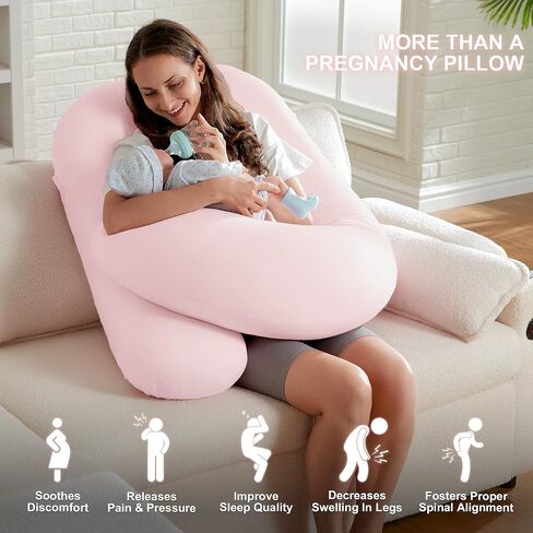 Pregnancy Pillows, U-Shape Maternity Pillow with Cotton Removable Cover, 57 Inch Pregnancy Pillows for Sleeping, Support for Back,Hip, Belly, Legs, Pink in Saudi Arabia