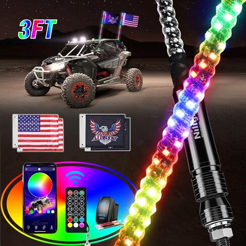 Nilight 2PCS 4FT RGB LED Whip Light and 8 PCS RGB Rock Lights Combo, Remote & App Control w/DIY Chasing Patterns Stop Turn Reverse Light Safety Antenna Lighted Whips for ATV UTV, 2 Year Warranty in Saudi Arabia