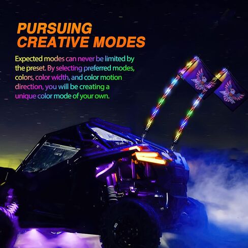 Nilight 2PCS 4FT RGB LED Whip Light and 8 PCS RGB Rock Lights Combo, Remote & App Control w/DIY Chasing Patterns Stop Turn Reverse Light Safety Antenna Lighted Whips for ATV UTV, 2 Year Warranty in Saudi Arabia