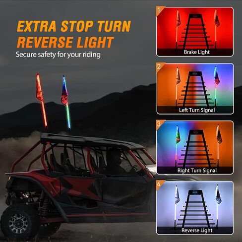 Nilight 2PCS 4FT RGB LED Whip Light and 8 PCS RGB Rock Lights Combo, Remote & App Control w/DIY Chasing Patterns Stop Turn Reverse Light Safety Antenna Lighted Whips for ATV UTV, 2 Year Warranty in Saudi Arabia