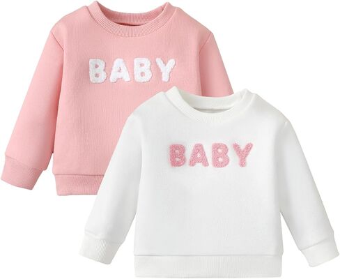 SOBOWO Toddler Baby Girl Sweatshirt Crewneck Fleece Ruffle Sleeve Letter Print Pullover Hoodie Tops Warm Fall Winter Clothes in Saudi Arabia