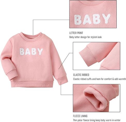 SOBOWO Toddler Baby Girl Sweatshirt Crewneck Fleece Ruffle Sleeve Letter Print Pullover Hoodie Tops Warm Fall Winter Clothes in Saudi Arabia