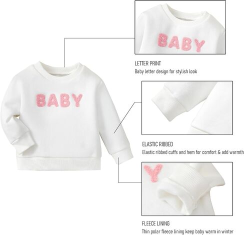 SOBOWO Toddler Baby Girl Sweatshirt Crewneck Fleece Ruffle Sleeve Letter Print Pullover Hoodie Tops Warm Fall Winter Clothes in Saudi Arabia