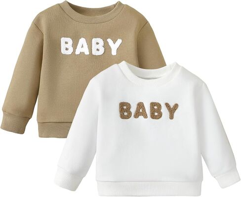 SOBOWO Toddler Baby Girl Sweatshirt Crewneck Fleece Ruffle Sleeve Letter Print Pullover Hoodie Tops Warm Fall Winter Clothes in Saudi Arabia