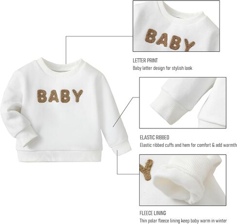 SOBOWO Toddler Baby Girl Sweatshirt Crewneck Fleece Ruffle Sleeve Letter Print Pullover Hoodie Tops Warm Fall Winter Clothes in Saudi Arabia
