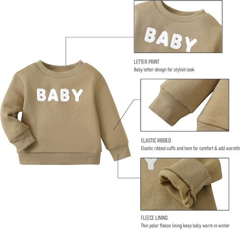 SOBOWO Toddler Baby Girl Sweatshirt Crewneck Fleece Ruffle Sleeve Letter Print Pullover Hoodie Tops Warm Fall Winter Clothes in Saudi Arabia