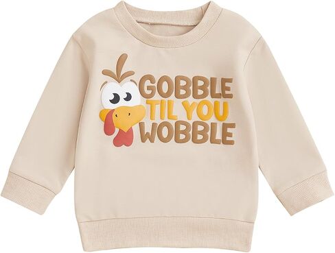 Karuedoo Toddler Baby Boy Girl Thanksgiving Outfit Gobble Til You Wobble Turkey Sweatshirt Crewneck Long Sleeve Pullover Top in Saudi Arabia