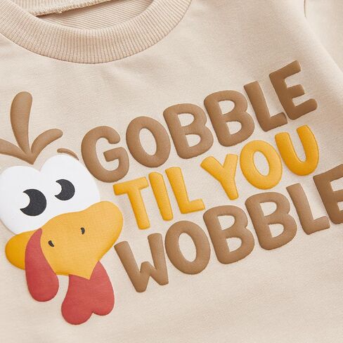 Karuedoo Toddler Baby Boy Girl Thanksgiving Outfit Gobble Til You Wobble Turkey Sweatshirt Crewneck Long Sleeve Pullover Top in Saudi Arabia