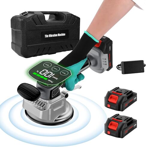 Tile Vibration Tool Cordless,10 Speeds Adjustable Tile Vibration Tool w/145mm Suction Cup&LCD Display&2 Battery,Handheld Tile Installation Leveling Machine Max 12000r/Min for Tile,Floor,Wall in Kuwait