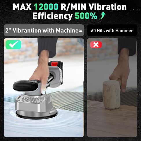 Tile Vibration Tool Cordless,10 Speeds Adjustable Tile Vibration Tool w/145mm Suction Cup&LCD Display&2 Battery,Handheld Tile Installation Leveling Machine Max 12000r/Min for Tile,Floor,Wall in Kuwait