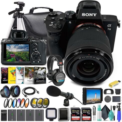 Sony Alpha a7 III Mirrorless Digital Camera with 28-70mm Lens ILCE7M3K/B, 4K Monitor, Pro Headphones, Pro Mic, 2 x 64GB Memory Card, 3 x NP-FZ-100 Battery, Corel Photo Software, and More in Saudi Arabia