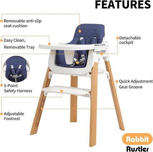 كراسي عالية خشبية للرضع والأطفال الصغار، كرسي أكل للأطفال مع صينية ووسادة قابلة للإزالة ودواسة من 4 مستويات وحزام مبطن من 5 نقاط، كرسي مرتفع ينمو مع الطفل لتناول الطعام والدراسة وأداة الخطوات (رمادي) in Kuwait