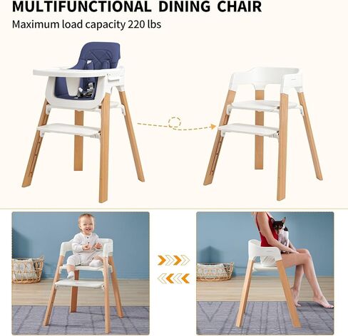 كراسي عالية خشبية للرضع والأطفال الصغار، كرسي أكل للأطفال مع صينية ووسادة قابلة للإزالة ودواسة من 4 مستويات وحزام مبطن من 5 نقاط، كرسي مرتفع ينمو مع الطفل لتناول الطعام والدراسة وأداة الخطوات (رمادي) in Kuwait