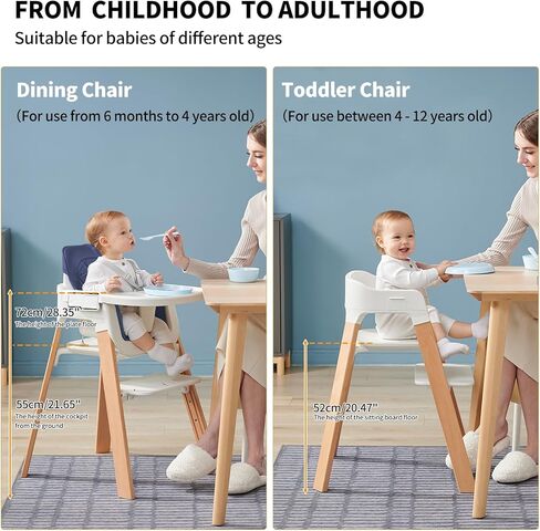 كراسي عالية خشبية للرضع والأطفال الصغار، كرسي أكل للأطفال مع صينية ووسادة قابلة للإزالة ودواسة من 4 مستويات وحزام مبطن من 5 نقاط، كرسي مرتفع ينمو مع الطفل لتناول الطعام والدراسة وأداة الخطوات (رمادي) in Kuwait