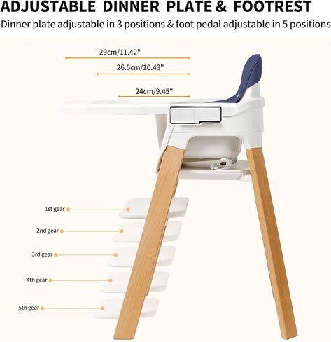 كراسي عالية خشبية للرضع والأطفال الصغار، كرسي أكل للأطفال مع صينية ووسادة قابلة للإزالة ودواسة من 4 مستويات وحزام مبطن من 5 نقاط، كرسي مرتفع ينمو مع الطفل لتناول الطعام والدراسة وأداة الخطوات (رمادي) in Kuwait