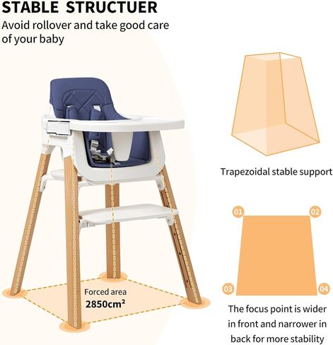 كراسي عالية خشبية للرضع والأطفال الصغار، كرسي أكل للأطفال مع صينية ووسادة قابلة للإزالة ودواسة من 4 مستويات وحزام مبطن من 5 نقاط، كرسي مرتفع ينمو مع الطفل لتناول الطعام والدراسة وأداة الخطوات (رمادي) in Kuwait