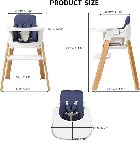كراسي عالية خشبية للرضع والأطفال الصغار، كرسي أكل للأطفال مع صينية ووسادة قابلة للإزالة ودواسة من 4 مستويات وحزام مبطن من 5 نقاط، كرسي مرتفع ينمو مع الطفل لتناول الطعام والدراسة وأداة الخطوات (رمادي) in Kuwait
