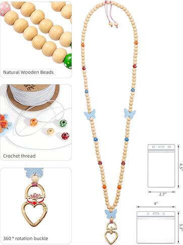 Beaded Lanyards for ID Badges and Keys, Cute Teacher Lanyard Retractable Natural Stone Lanyards for Women in Kuwait