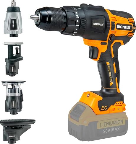مجموعة أدوات كهربائية لاسلكية من IRONFIST لبطارية DEWALT 20V، اتصال رقاقة محرك بدون فرش، 5 رؤوس قابلة للاستبدال تشمل مثقاب الصدمات، مفتاح الربط، المنشار، الصنفرة، جهاز توجيه التشذيب (بدون بطارية) in Kuwait