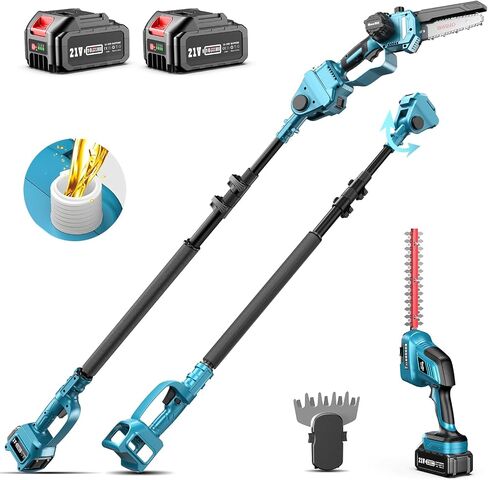 Seesii 6-in-1 Cordless Pole Saw and Pole Hedge Trimmer Grass Shears Combo Kit, Electric Mini Chainsaw with 2*4.0 Ah Batteries, Extension Tree Prunner, Bush Trimmer Limb Branch Cutter, 16ft Long Reach in Saudi Arabia