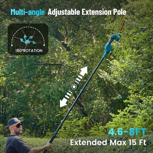 Seesii 6-in-1 Cordless Pole Saw and Pole Hedge Trimmer Grass Shears Combo Kit, Electric Mini Chainsaw with 2*4.0 Ah Batteries, Extension Tree Prunner, Bush Trimmer Limb Branch Cutter, 16ft Long Reach in Saudi Arabia