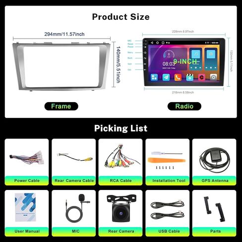 Hodozzy 32GB Android Car Stereo for Toyota Camry 2006-2011 Radio, Wireless Carplay Android Auto Mirror Link, 9 Inch Touch Screen GPS Bluetooth WiFi FM RDS HiFi SWC, Backup Camera Toyota Camry Stereo in Saudi Arabia