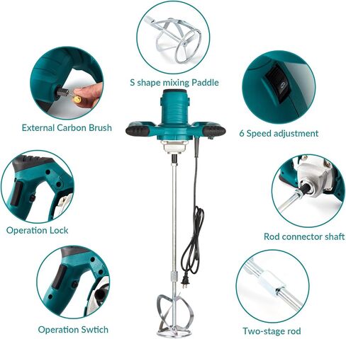 Cement Mixer, 2300W Portable Electric Concrete Mixer with 6 Adjustable Speed, Handheld Paint Mixer,Thinset Mixer for Mixing Mud, Cement, Mortar, Fodder in Saudi Arabia