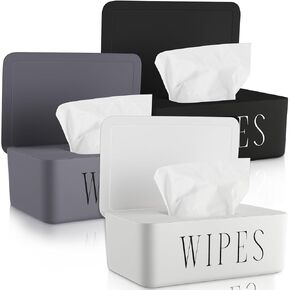 3 Pack Baby Wipes Dispenser Refillable Wipe Holder with Lid Toilet Wipes Container for Bathroom Tissue Paper Storage Box for Home Office Cars (Gray,Small)