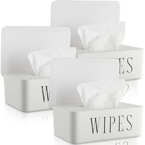 3 Pack Baby Wipes Dispenser Refillable Wipe Holder with Lid Toilet Wipes Container for Bathroom Tissue Paper Storage Box for Home Office Cars (Gray,Small)