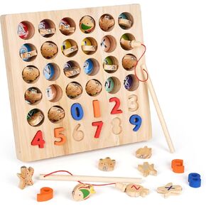 Agirlgle Wooden Magnetic Fishing Game Toy Alphabet Fish Catching Counting Games ABC Learning Educational Toy Color Matching Puzzle Fine Motor Montessori Toy for Preschool Toddlers