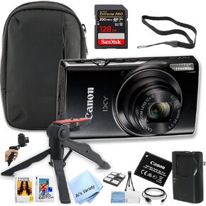 Canon PowerShot IXY 650 (ELPH 360) HS Digital Camera + 128GB Extreme PRO Memory + Case, Grip, Software Pack (Essential Bundle) (Renewed), Black