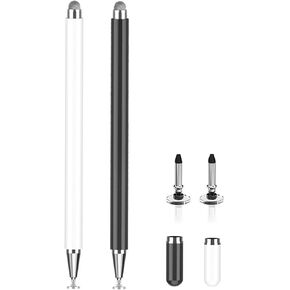 2 Pack Stylus Pen for Samsung Galaxy Tab A9Plus/A9/A8/A8Plus/A7/A7 Lite Tablet Compatible with iPhone/iPad/AMZ Fire/Surface/HP/DELL/Pixel Android Double-Ended Universal Tablet Pen (Black+White)