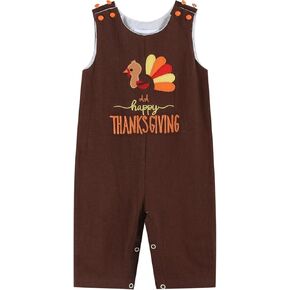 Lil cactus Brown Happy Thanksgiving Turkey Overalls