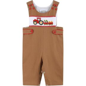 Lil cactus Brown Tractor Harvest Smocked Jon Jons Overalls