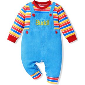 Baby Halloween Outfit Unisex Color Color Block Stripes Long Sleeve Overalls Romper