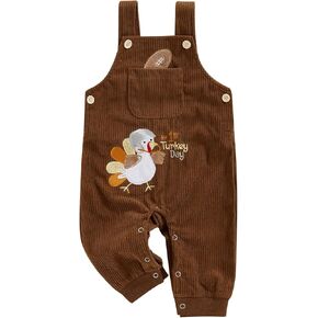 YOKJZJD Newborn Infant Baby Boy Girl Thanksgiving Outfit Turkey Suspender Pants Corduroy Bib Overalls Jumpsuit Fall Clothes