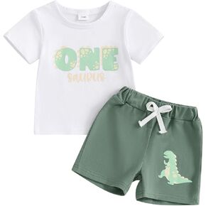 Kayotuas Baby Boy 1st Birthday Outfits Summer One Saurus Birthday Boy Shirt and Shorts Set My First Birthday Dinosaur Outfit