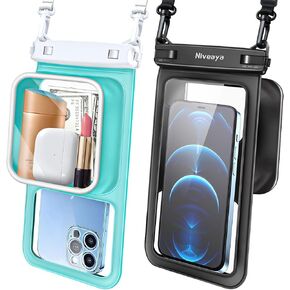 Niveaya [Floatable] Floating Waterproof Phone Pouch 2 Pack-Up to 8.5", Large Space Adjustable Neck Lanyard Waterproof Phone Case, Phone Dry Bags for Vacation Beach Pool Kayak Cruise Travel Essentials