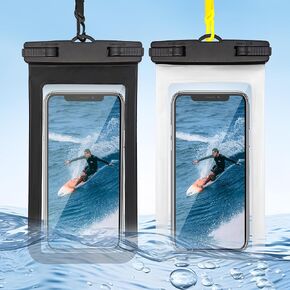 Waterproof Phone Pouch, Waterproof Phone Case for iPhone 16 15 14 13 12 Pro Max XS Samsung, IPX8 Cellphone Dry Bag Beach Essentials -8.5" (Black Clean 2 Pack)