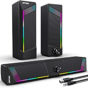 Computer Speakers, PC SoundBar, Gaming Speakers for PC Computer Laptop Desktop, Subwoofer Wired, RGB Speakers, USB Powered 3.5mm Aux
