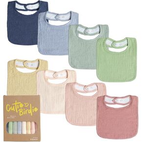 8-Pack Muslin Baby Bibs, Ultra-Absorbent, Soft, Small and Light Cotton Bibs for Drooling and Teething, Bibs for Boys and Girls, Machine Washable