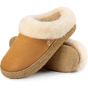 EverFoams Women's Microsuede Slippers Comfy Memory Foam Non-slip Indoor House Shoes with Fuzzy Collar