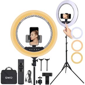 GWO 21 inch LED Ring Light with Tripod Stand 72W 6000K Dimmable Makeup Selfie Light with Touch Panel Phone Holders for YouTube Vlog Video Shooting Include Carrying Bag and Remote Control CRI>90