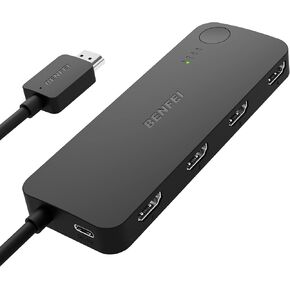محول BENFEI HDMI 4 في 1 خارج 4K@60 هرتز، 2K@144 هرتز، HDCP 2.3 【مع دعم معادلة التكيف 30 قدم HDMI Transmit】 متوافق مع PS5/4، Xbox، Roku، FireStick، Switch